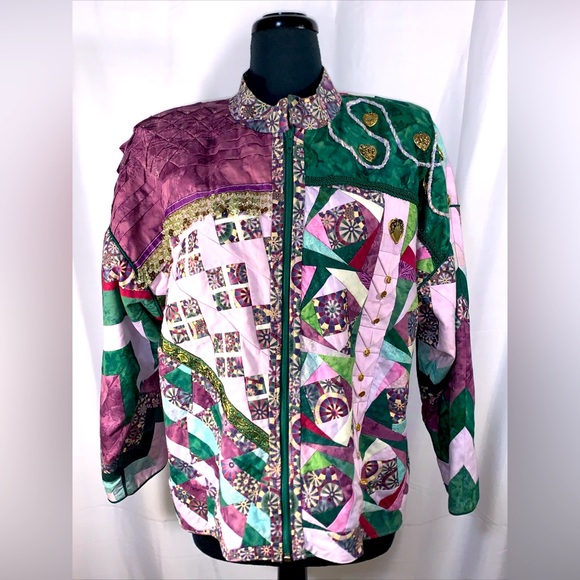 Hand Quilted Custom Wearable ART Patchwork Jacket Purple Green Stunning! Kimono - Picture 1 of 13